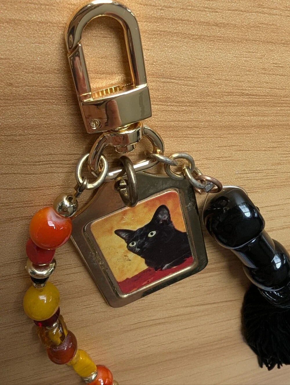 Black Cat Bag Charm Keychain with Gold Hardware